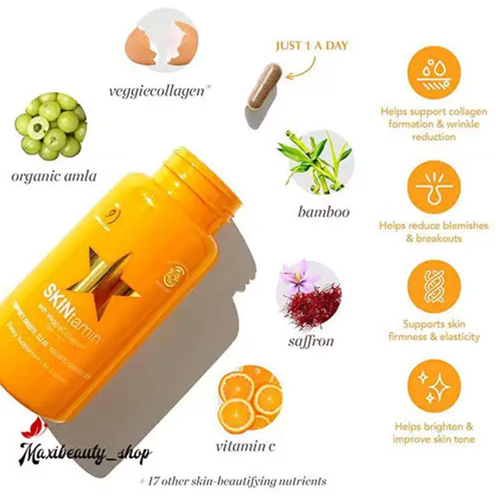 SKINtamin Vitamin for Skin Health & Collagen Support - 30 Capsules