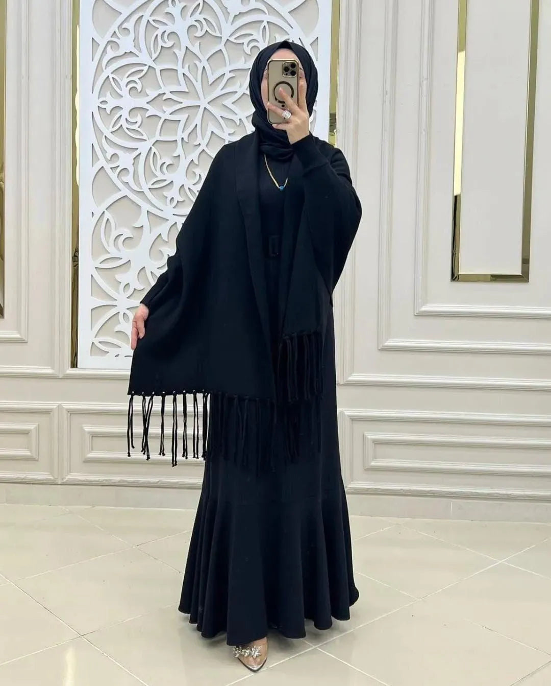Women's Fleece Plain Cape Shawl Black