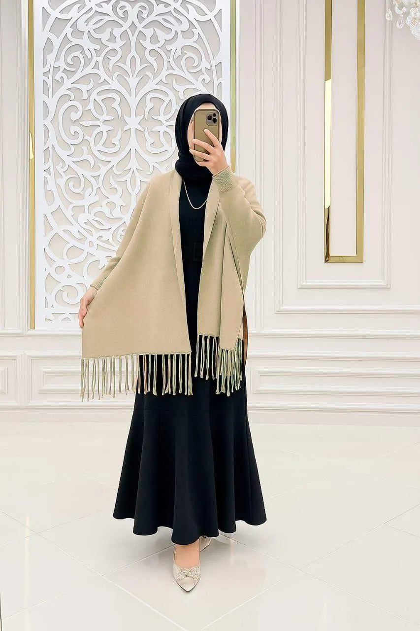 Women's Fleece Plain Cape Shawl Beige