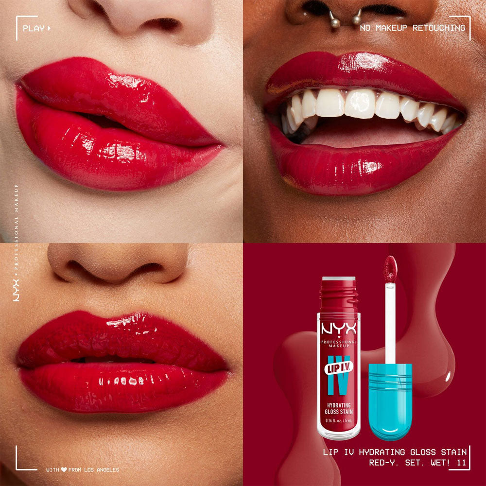 NYX- Lip I.V. Hydrating Lip Gloss Stain- 11 Red Y Set Wet