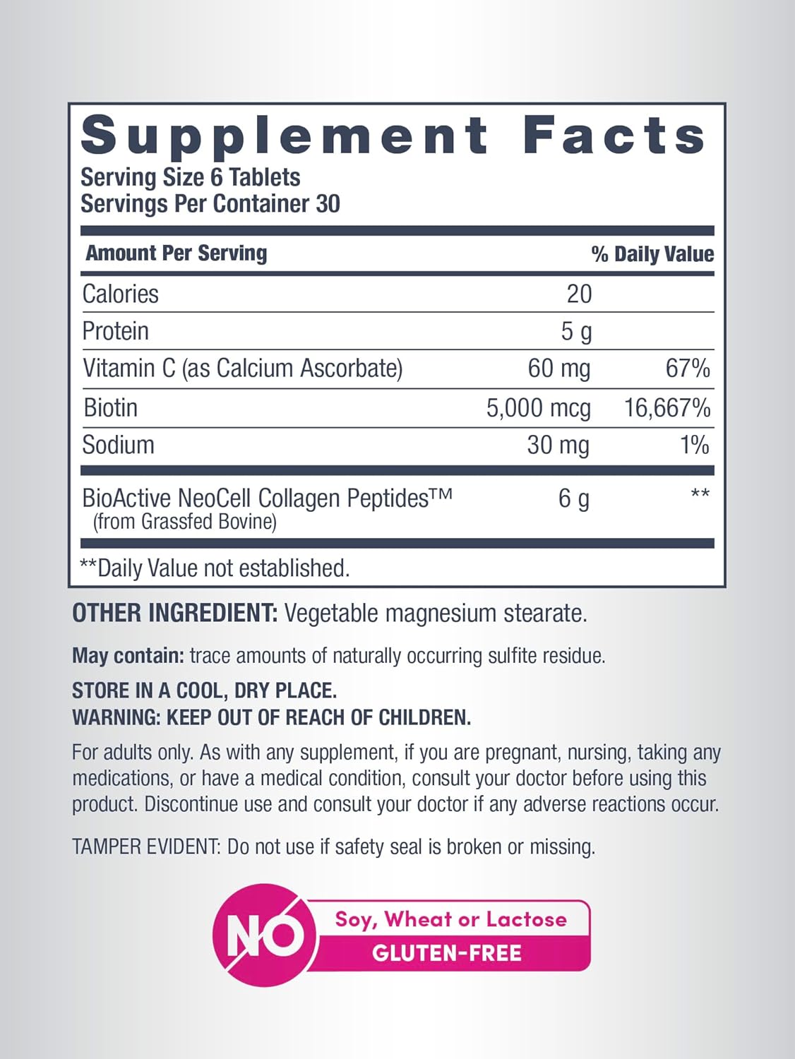NeoCell Grassfed Collagen Peptides + Vitamin C & Biotin -180 Tablets