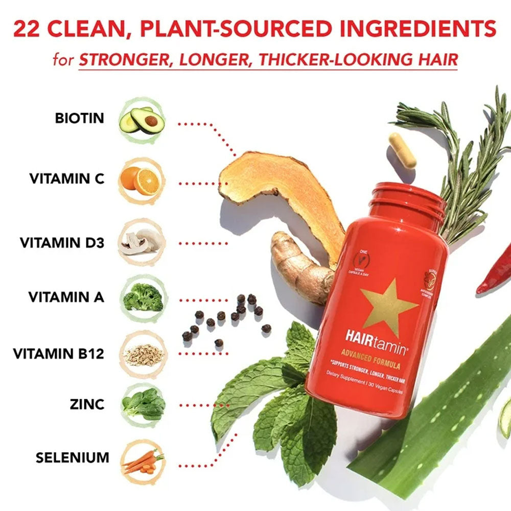 HAIRtamin Vegan Hair Vitamins for Faster Hair Growth - 30 capsules
