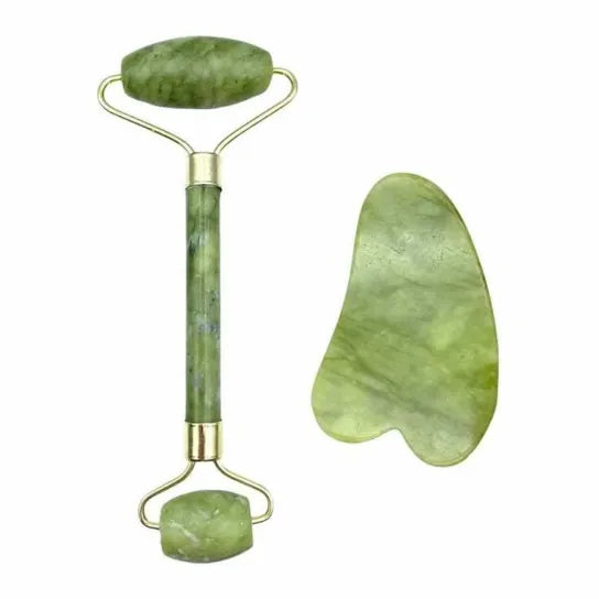 Buy Facial Beauty Guasha Jade Roller Set In Marble - Green in Pakistan